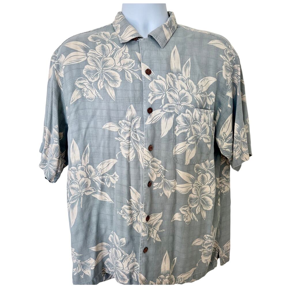 Tommy Bahama Silk Floral Check Shirt Button Down Short Sleeve Coastal Grandpa